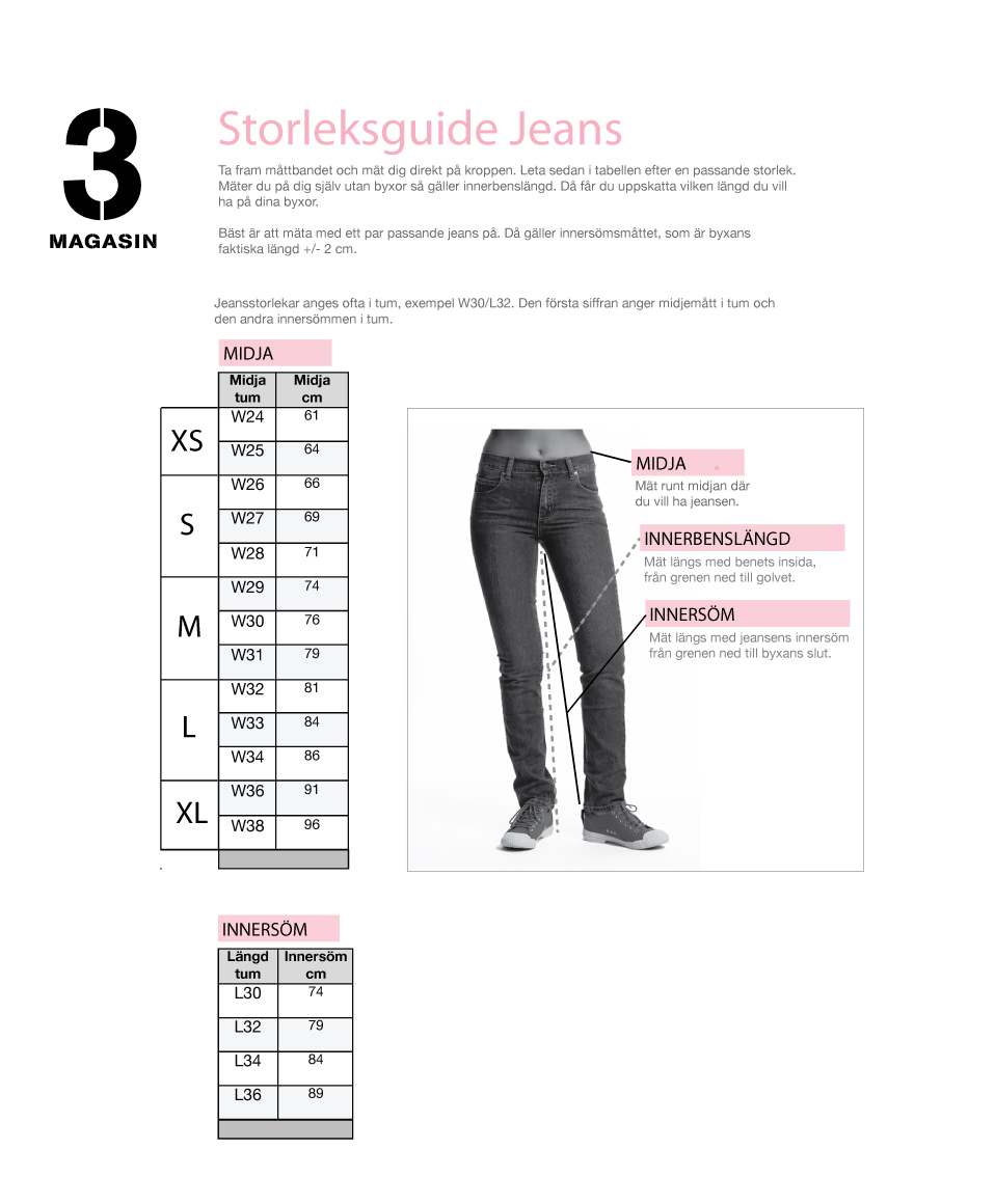 storlek på jeans storlek på jeans